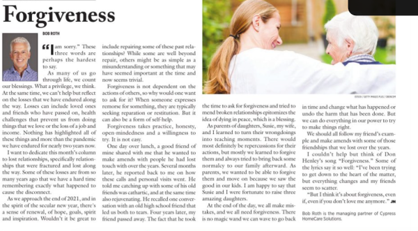 Forgiveness – the December article in Jewish News 2021