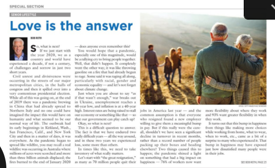 Love is the answer – the April article in Jewish News 2022