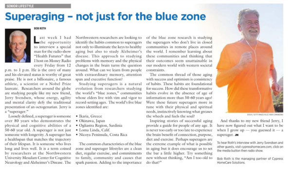 Superaging – Not Just for the Blue Zone – the August article in Jewish News 2022