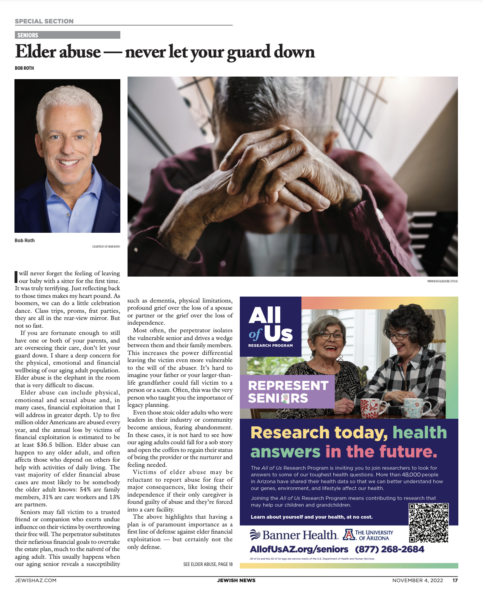 Elder abuse – never let your guard down article in Jewish News November 2022